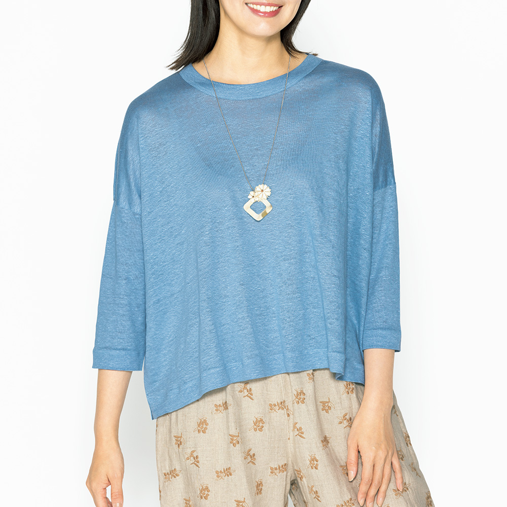 ベルギーリネン七分袖Tシャツ