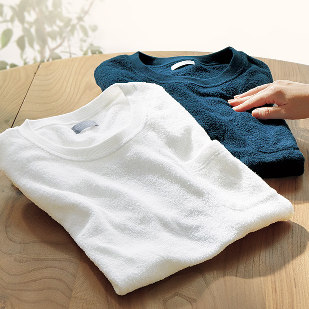 ソデス編み機の両面パイル半袖Tシャツ／2色セット