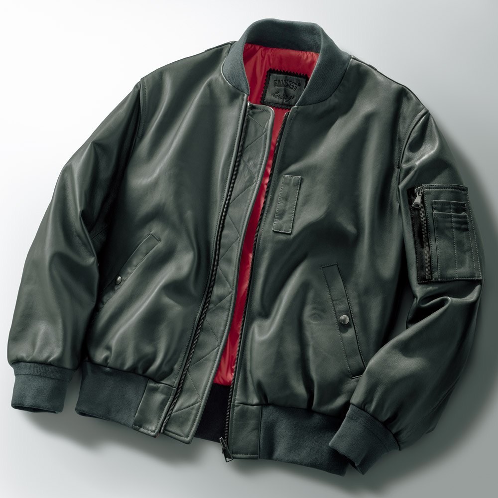 ラムナッパレザー・中わたMA-1ジャケット/OLIVER