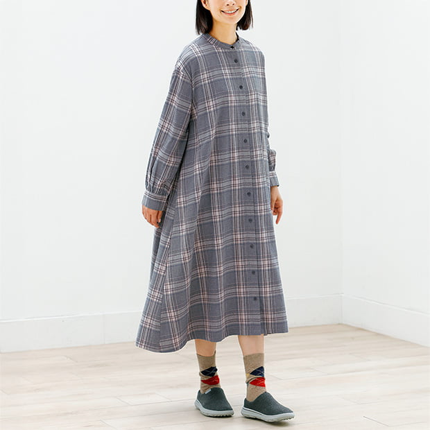 コットンツイルチェック起毛ワンピース