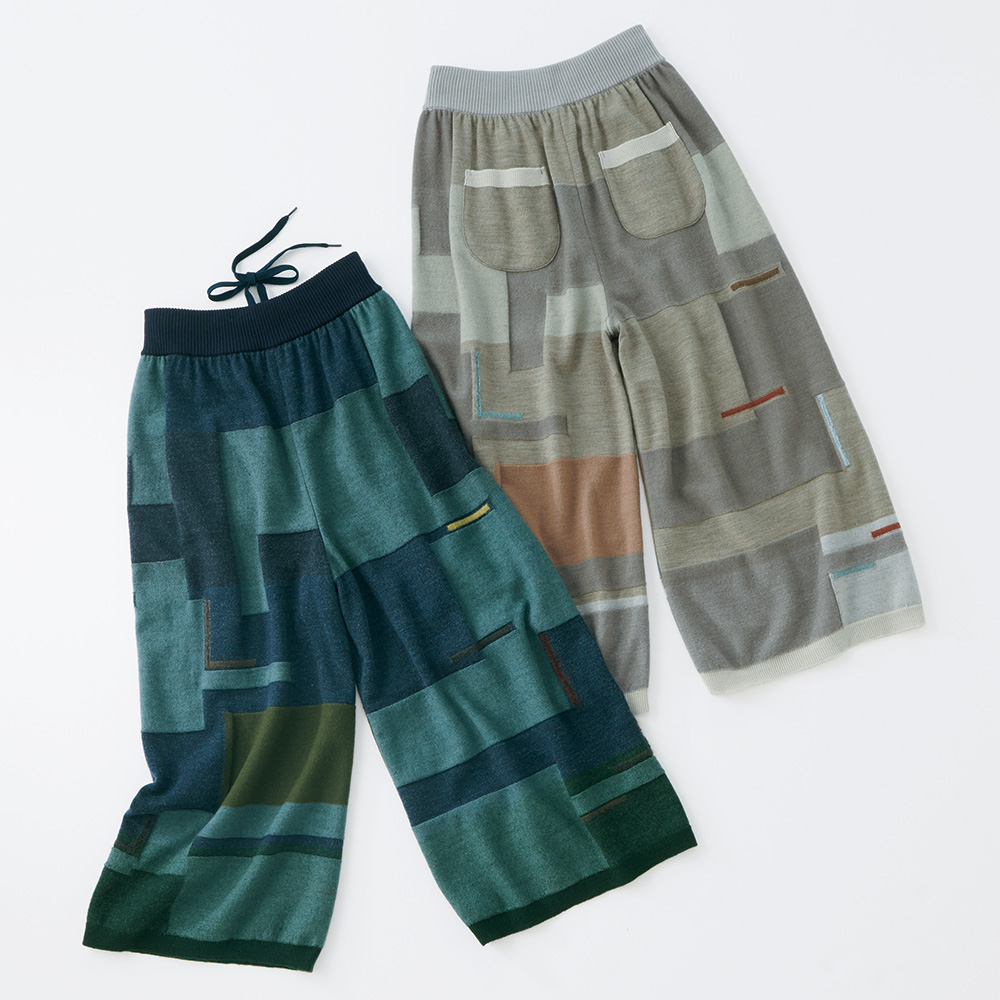 ブロック柄ニットパンツ