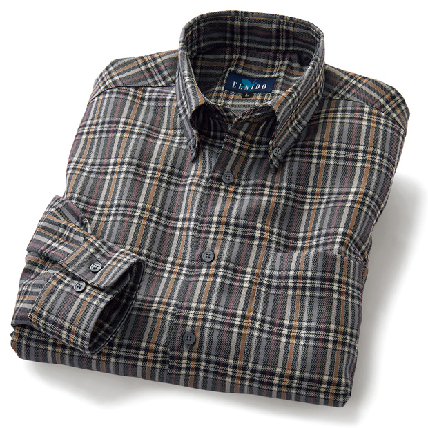 洗えるウールのチェックB.D.シャツ