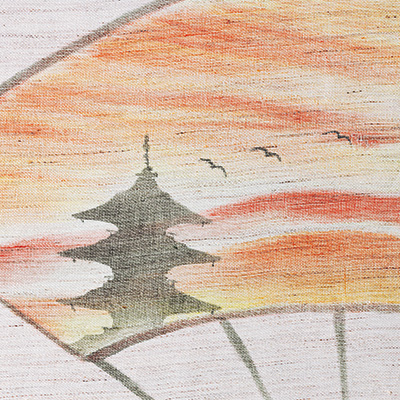 手描きのれん「枕草子扇面図」
