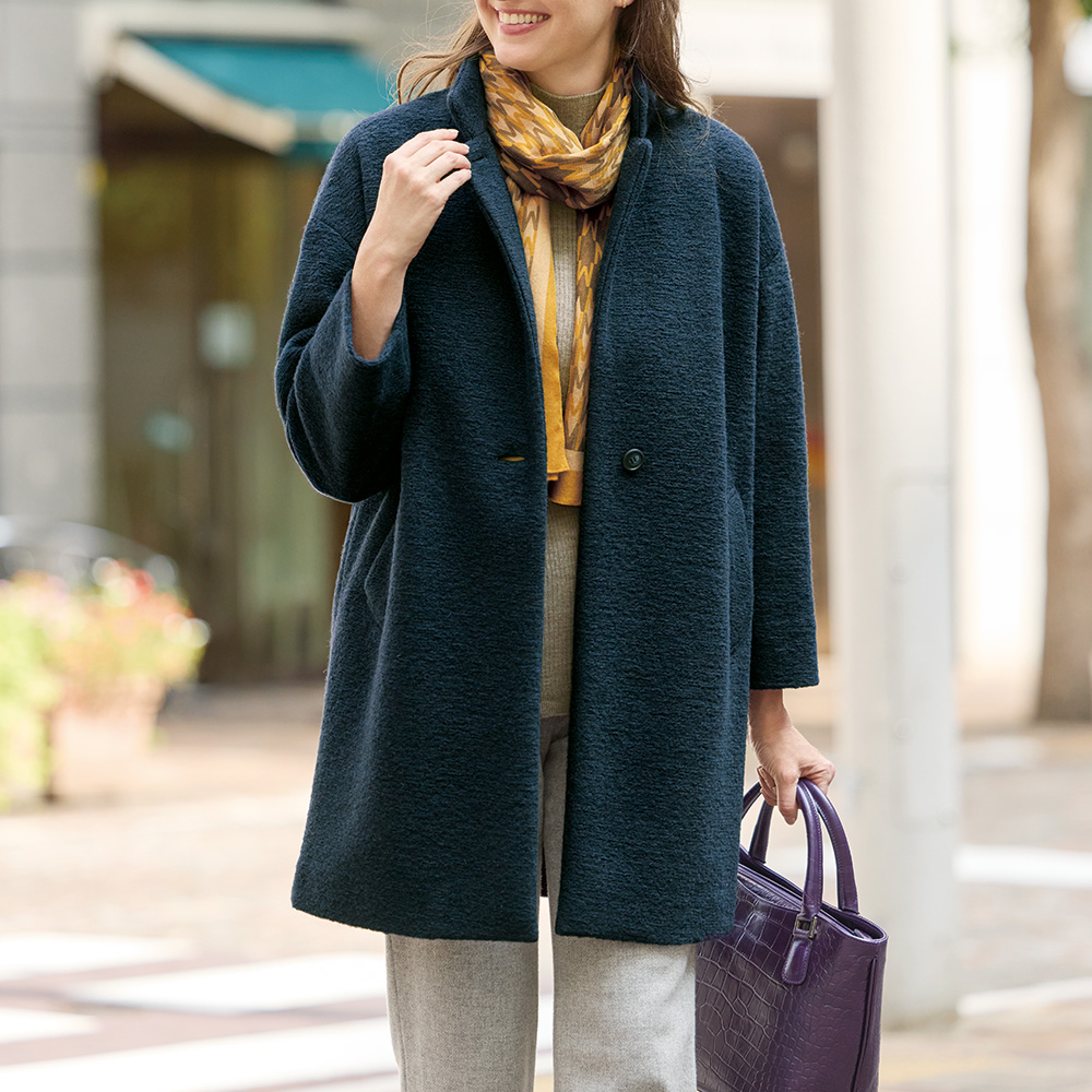 ウール混スライバーニットコート