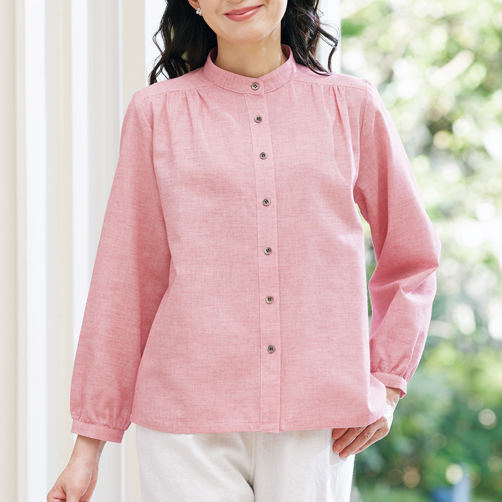 婦人用スタンドカラー･ギャザーブラウス