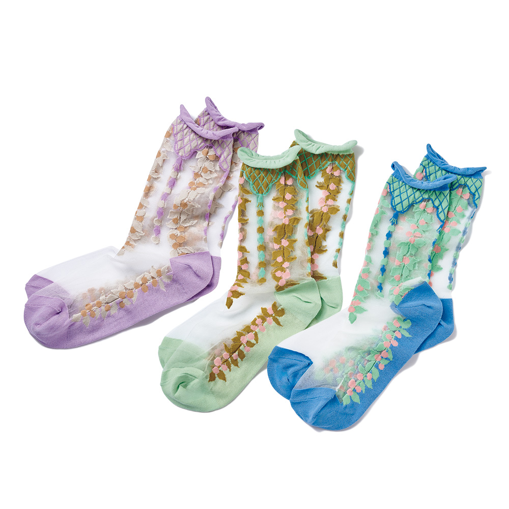 リンゴベリー柄シアーソックス／3色セット