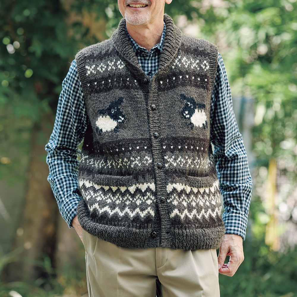 紳士用／手編み羊柄ベスト
