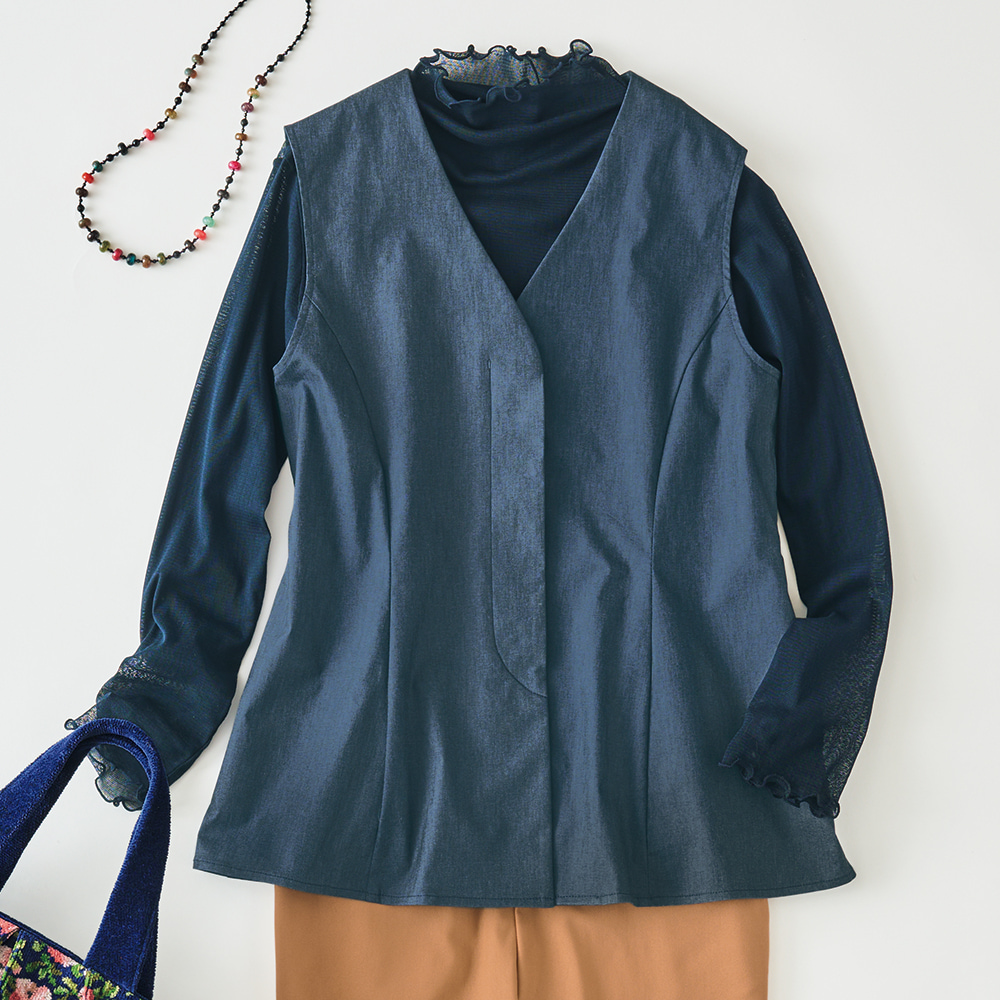 綿麻混ストレッチベスト