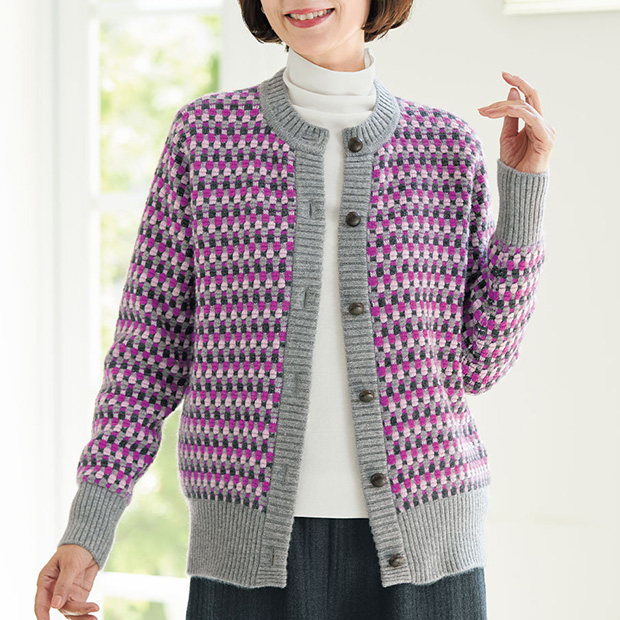 カシミヤ変形タック編みカーディガン