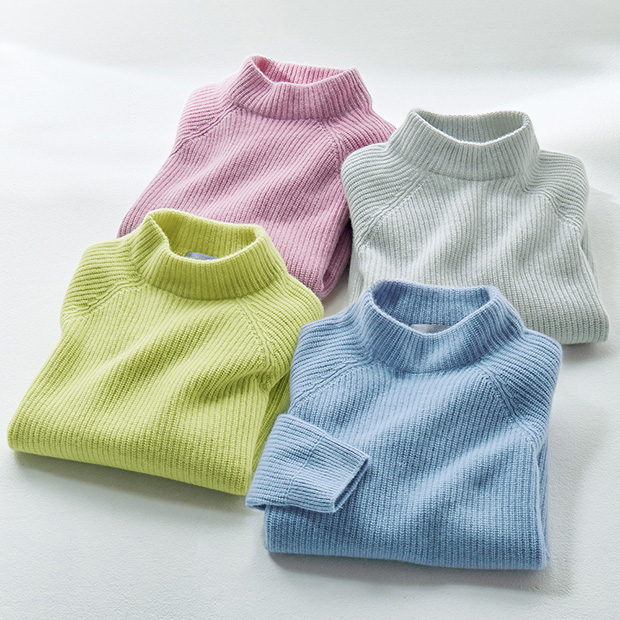 わた染めカシミヤ･片畦ハイネックセーター