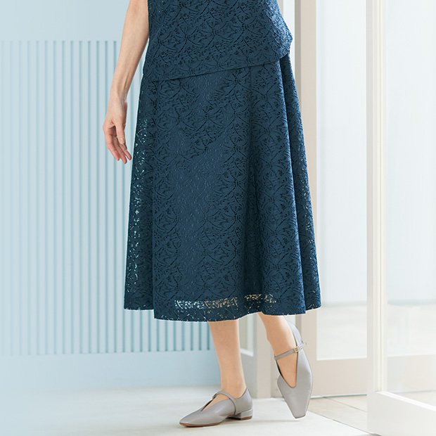 花柄ラッセルレーススカート／当社限定モデル