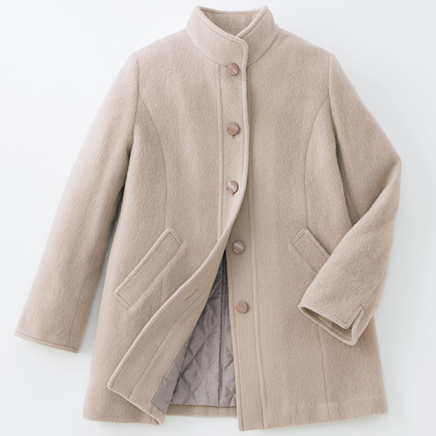 裏地キルティングアルパカ混コート