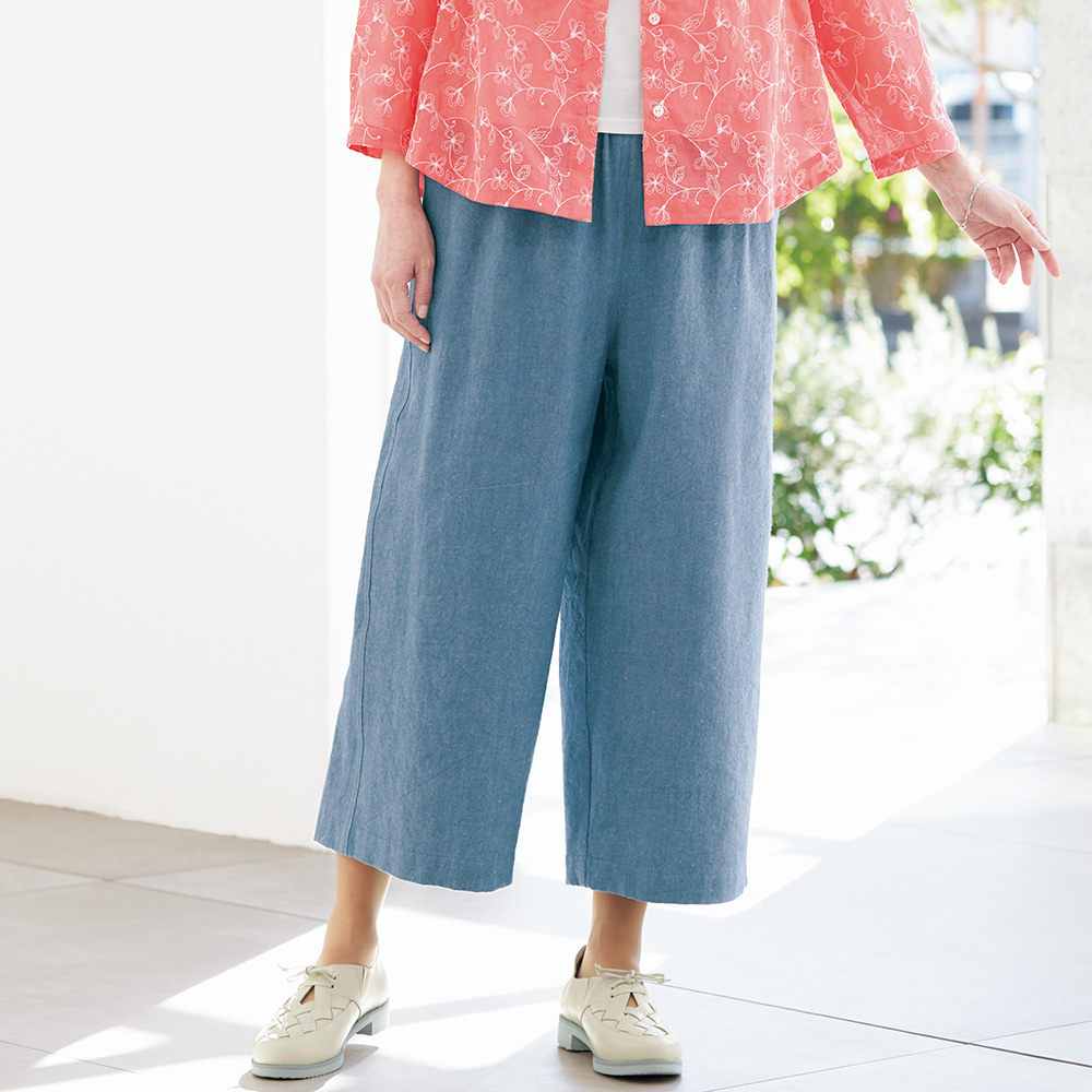 リネンコットンのワイドパンツ