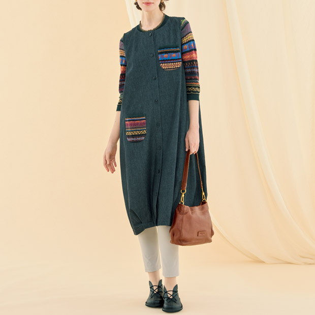 ニット使いデニムワンピース