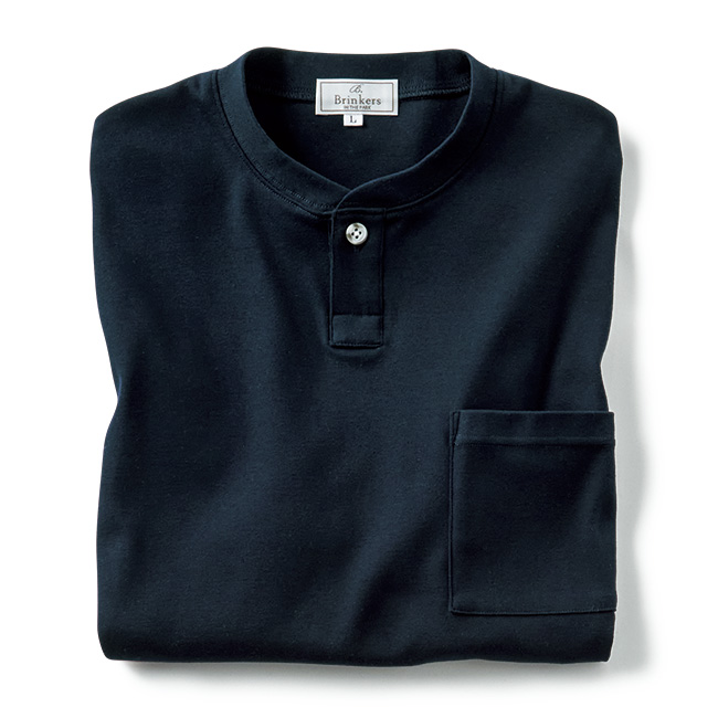 楽々フライス1ボタンヘンリーネックTシャツ