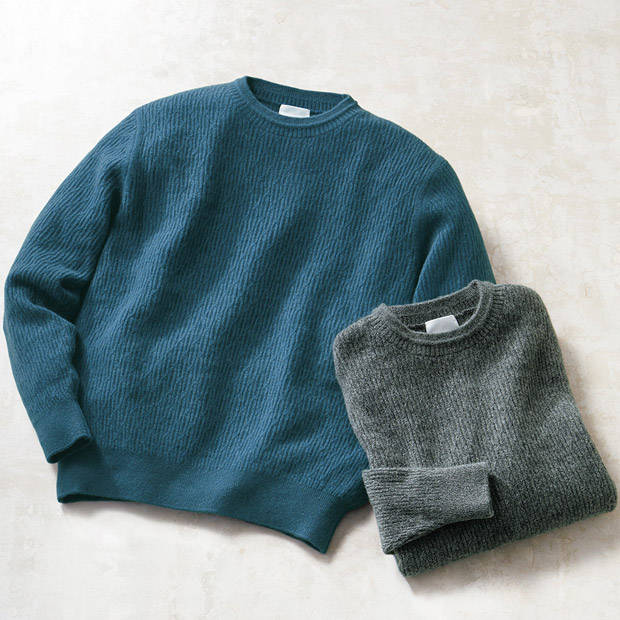洗えるカシミヤの変形リブ編みセーター