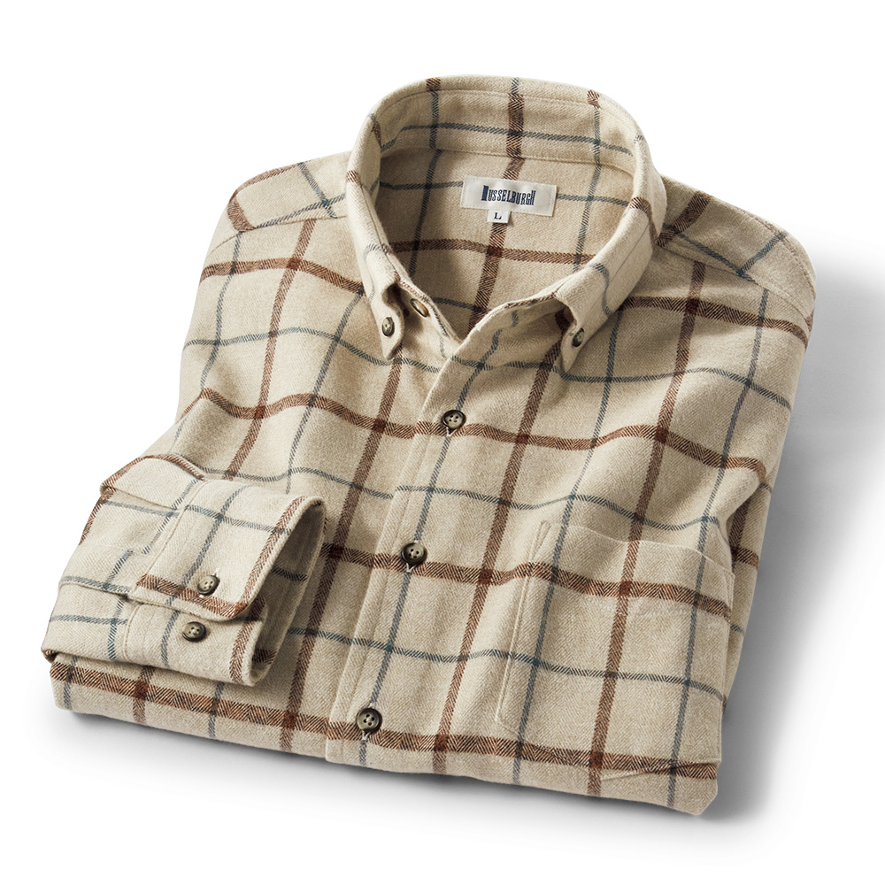 ヘリンボーン柄のコットン起毛シャツ