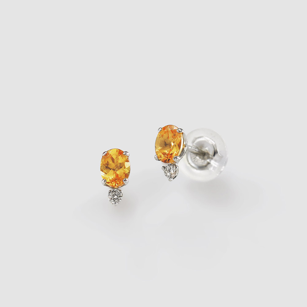 マンダリンガーネット PT950ダイアモンドピアス