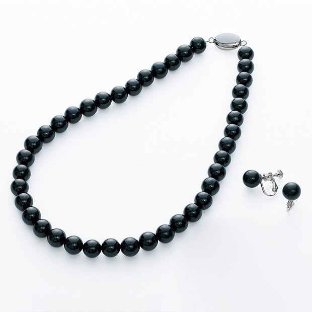 天然ジェットネックレス＆イヤリング／ピアス