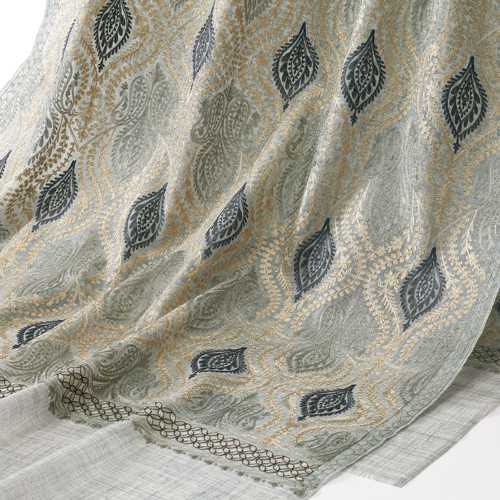 ウールシルクショール／ピーコック