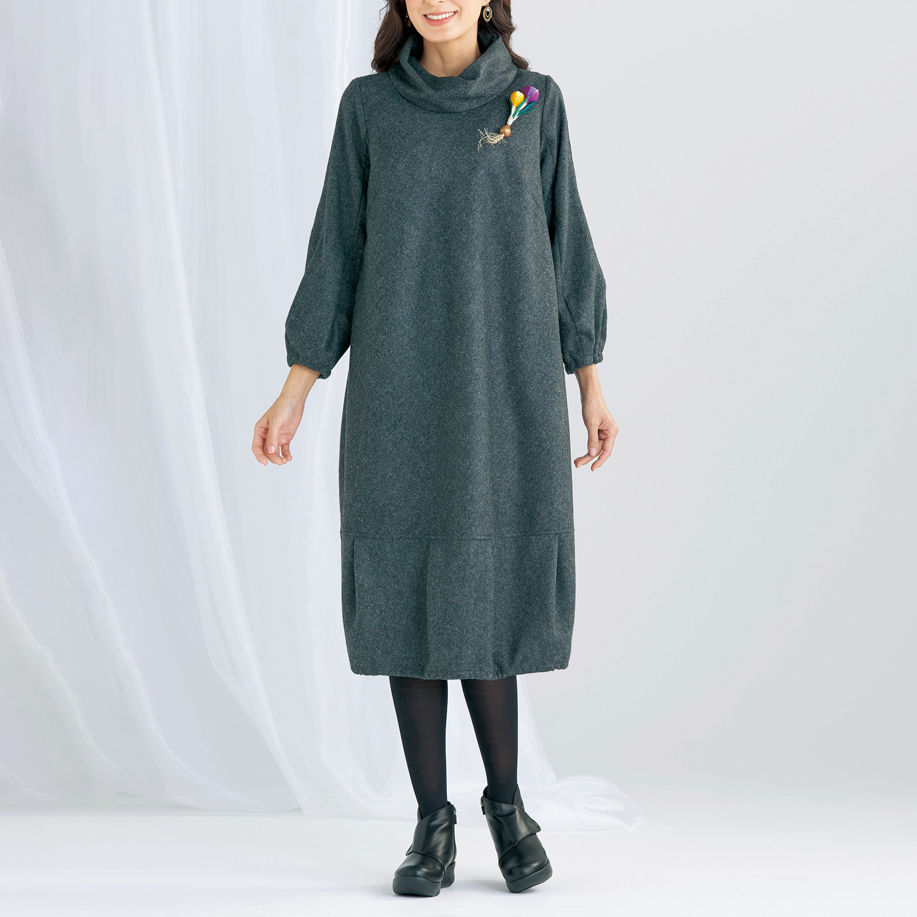 純正購入 エターミンツイードのバルーンワンピース 買い正規店 Staging Sahseh Co