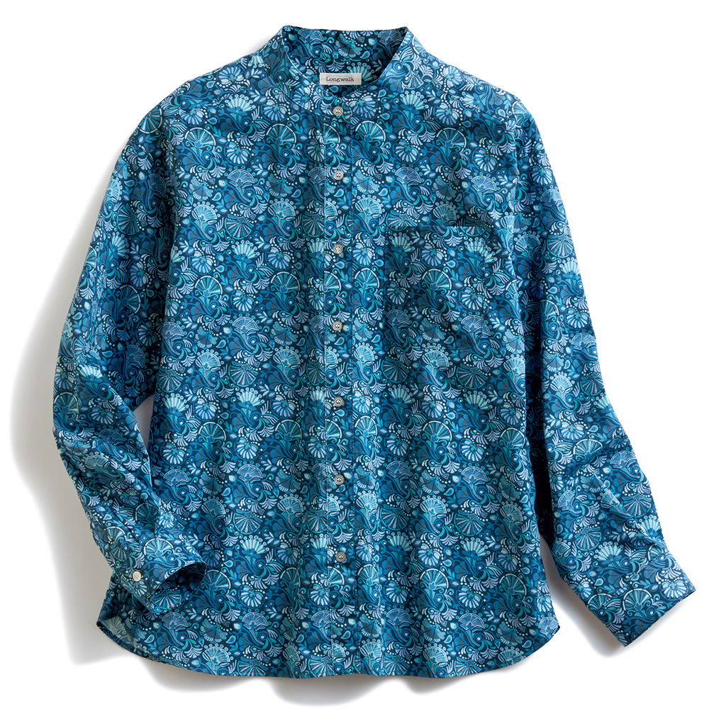 リバティプリントバンドカラーシャツ