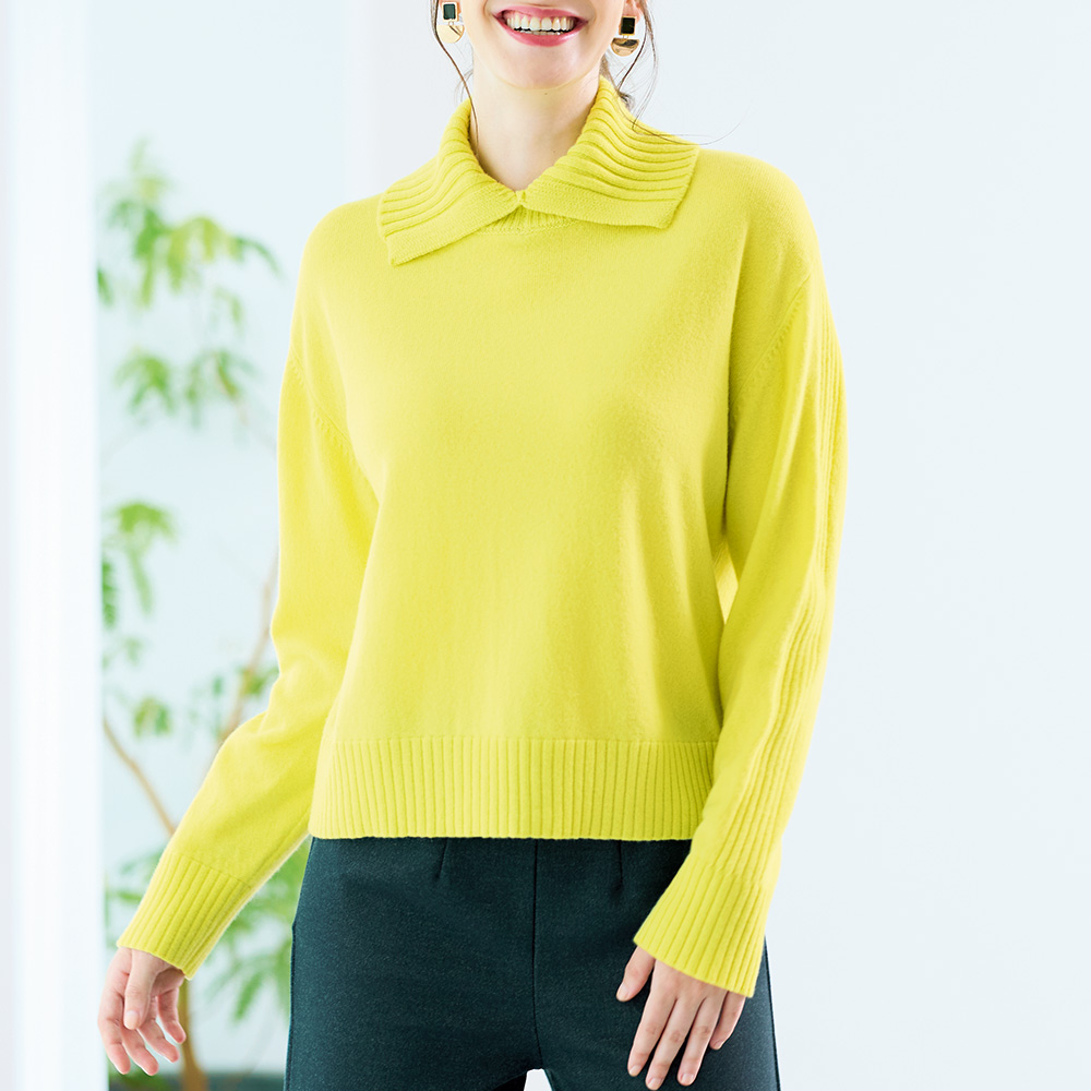 襟付きカシミヤニットプルオーバー