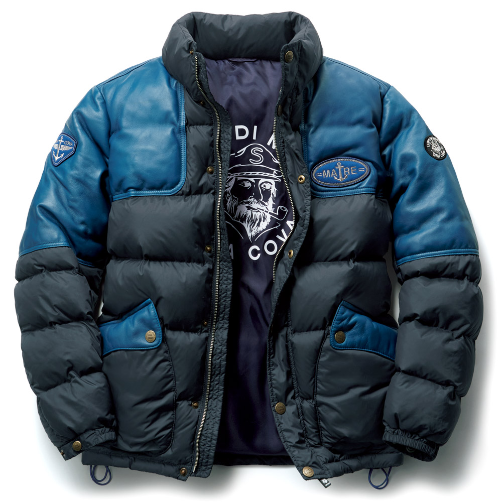 レザー使いダウンブルゾン