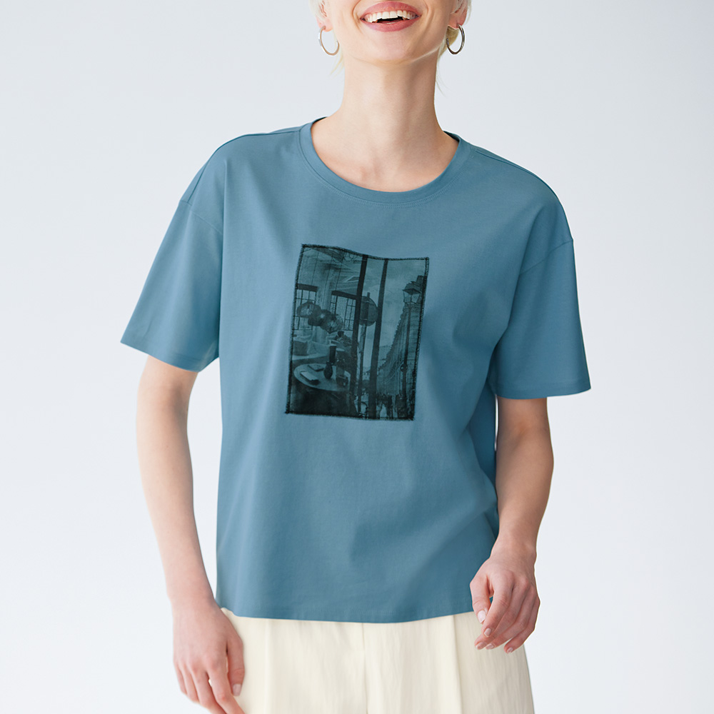 綿ボイルプリント使いプルオーバー