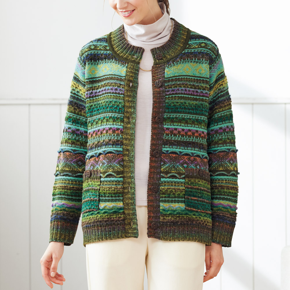 ウール混絣糸ニットカーディガン