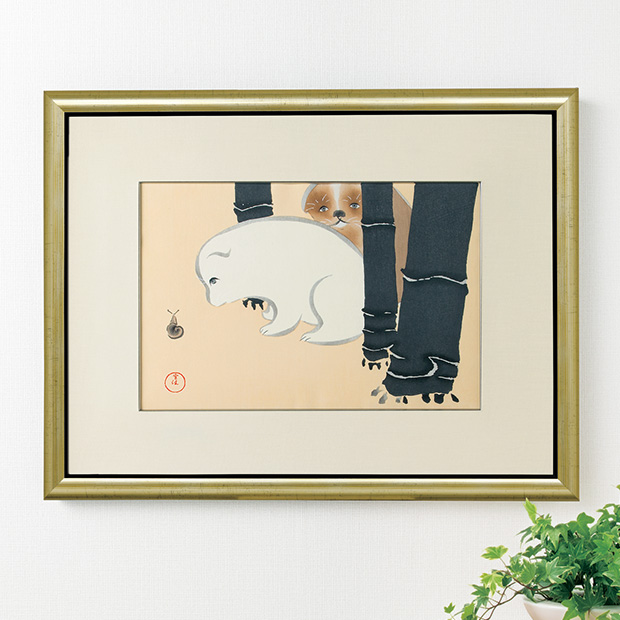 神坂雪佳「狗児」（木版画）