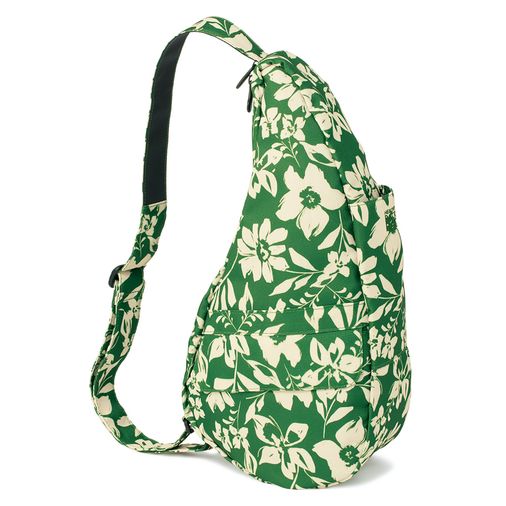 フラワー柄の背中に沿うボディバッグ