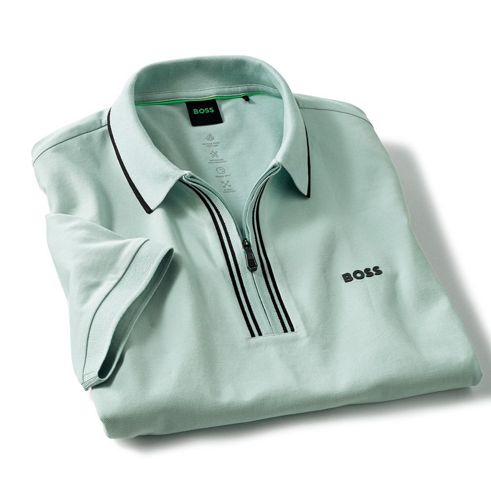 ピマコットン混･ハーフジップ半袖ポロシャツ