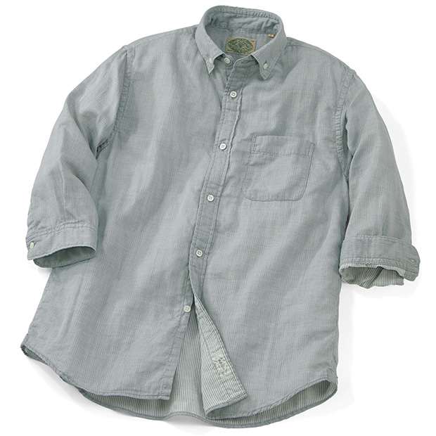 播州織ダブルガーゼの七分袖シャツ／裏ストライプ