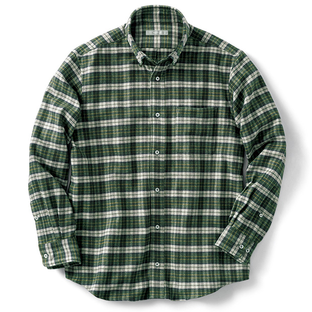 コットンヤクフランネルチェック･長袖シャツ