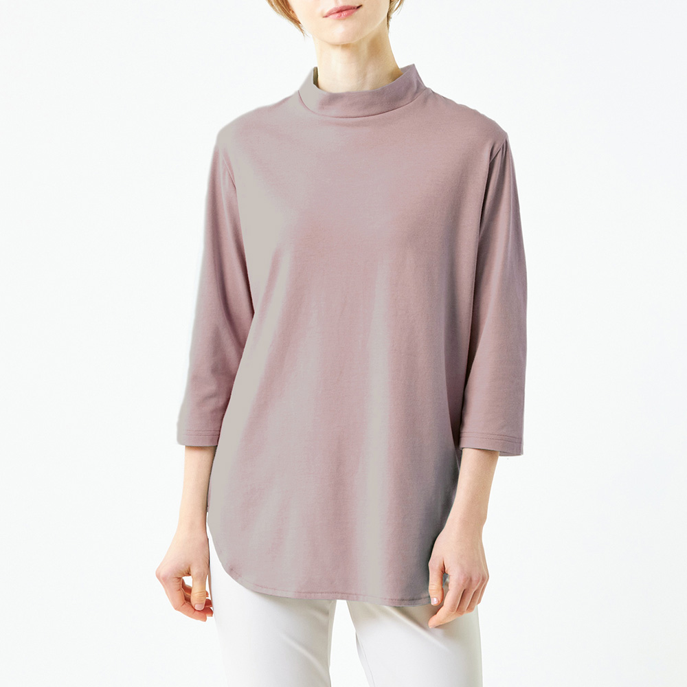 ベントクールハイネック七分袖チュニックTシャツ／2色セット