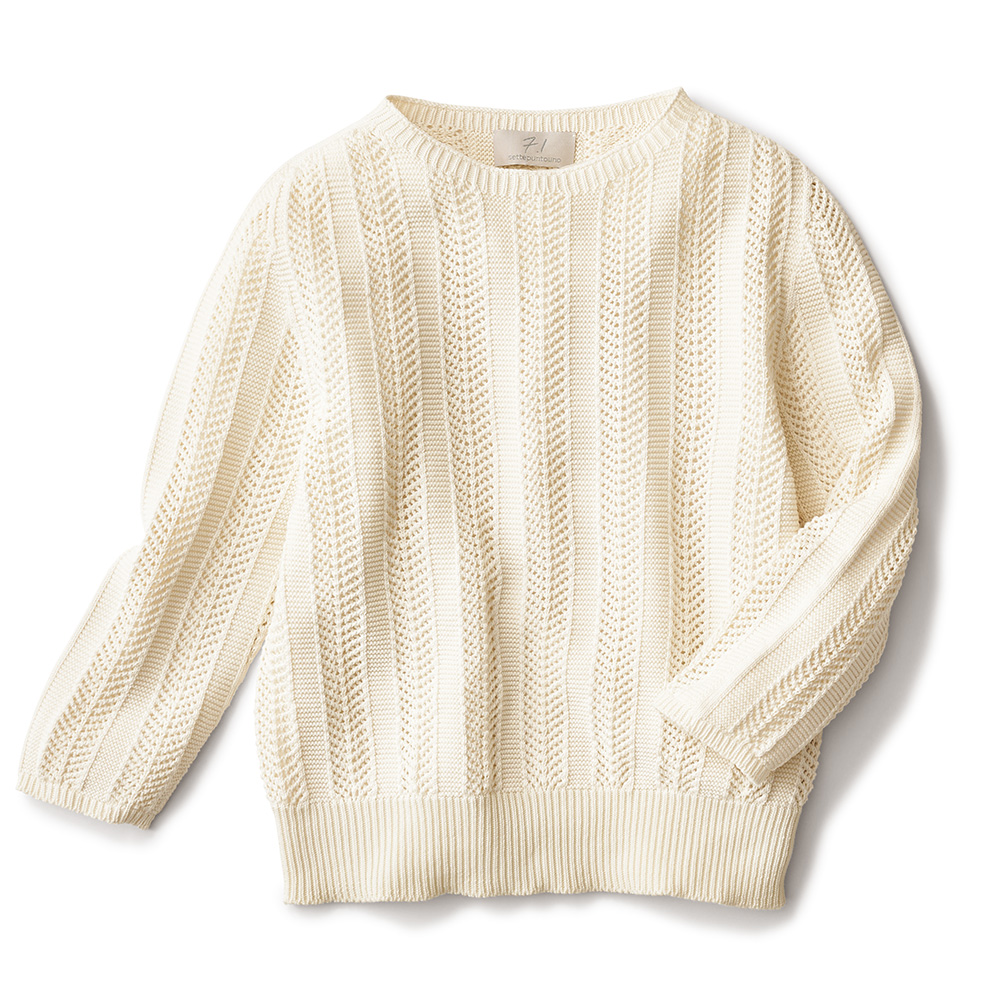 七分袖コットンニットプルオーバー