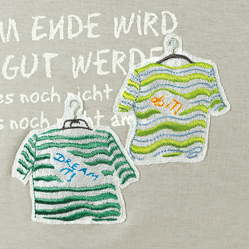 アップリケ八分袖Tシャツ