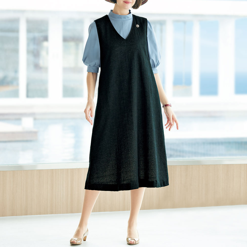 メッシュジャカードジャンパードレス