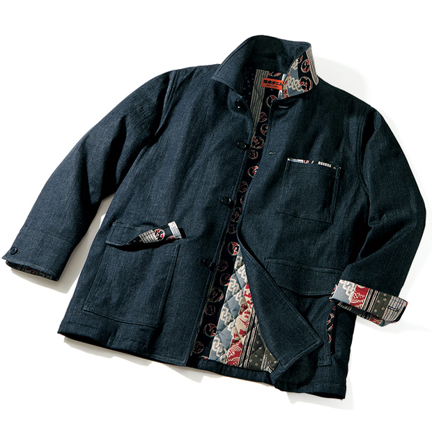 江戸黒染めデニムの中わた入りジャケット