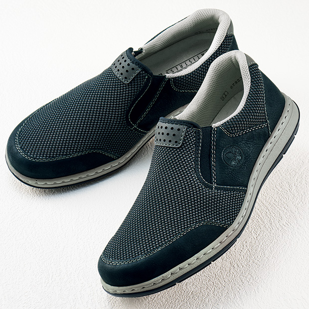 メッシュ×レザースリップオン