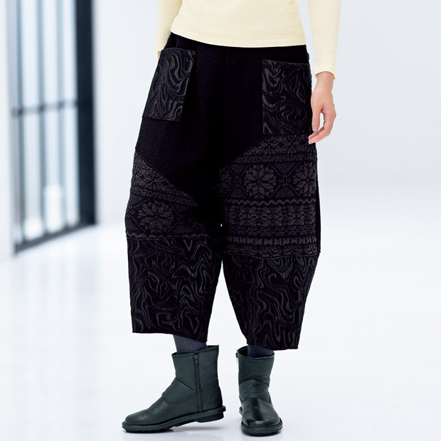 異素材使い切り替えデザインワイドパンツ