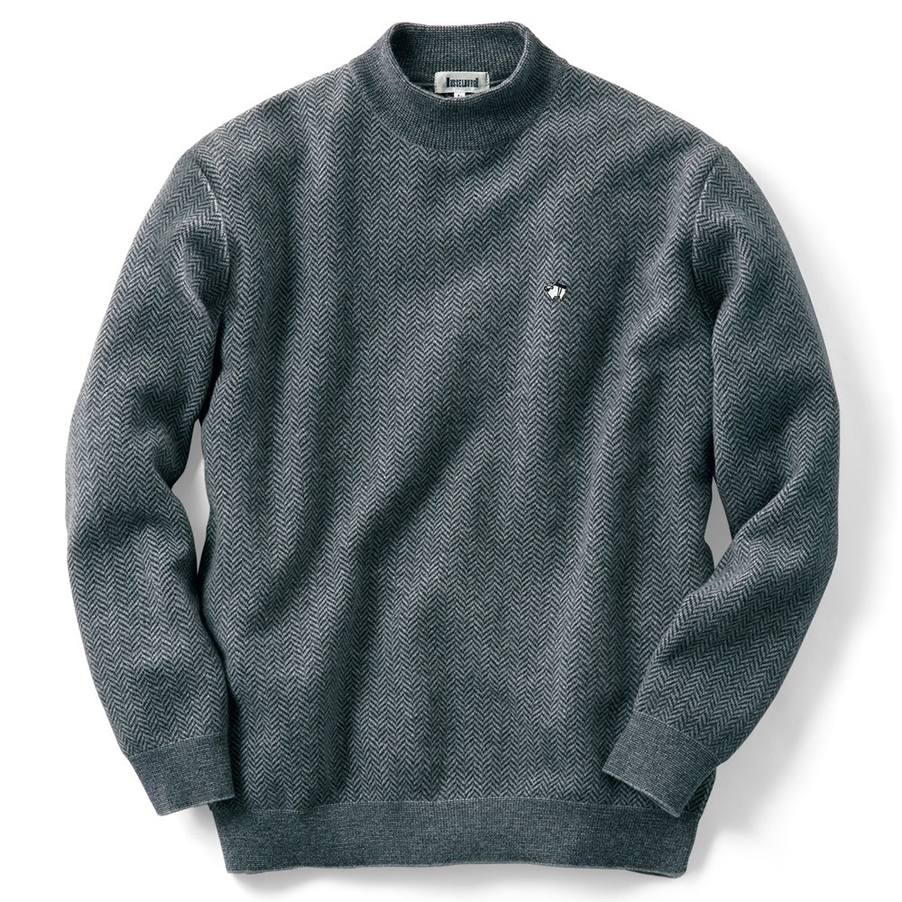 ヘリンボーン柄ジャカード編みタートルセーター