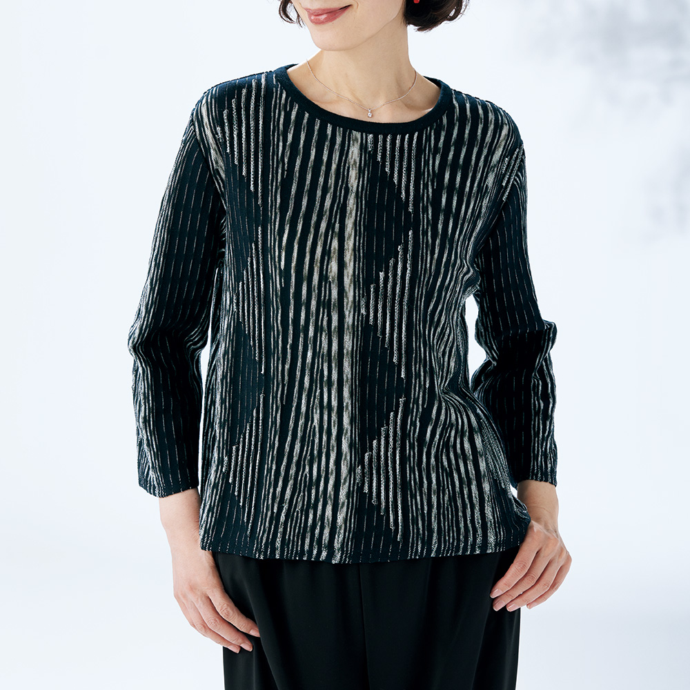 引き返し柄･七分袖プルオーバー