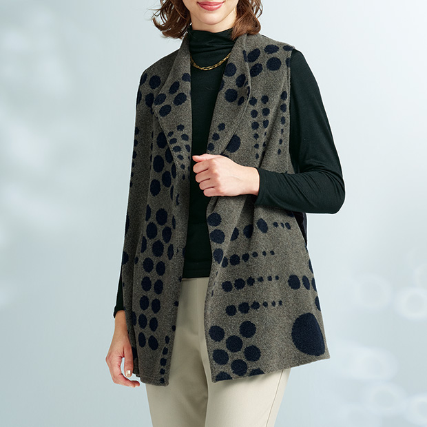 ドット柄ロングベスト