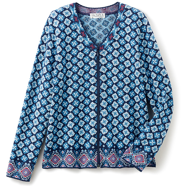 ジャカード編みジップカーディガン