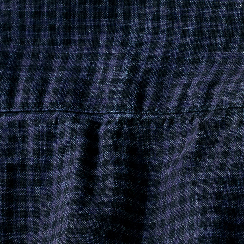 リネンコットン･インディゴ染めギンガムチェック七分袖シャツ