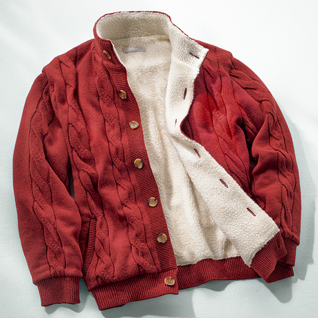 ウールボアライニング･移しケーブルニットブルゾン