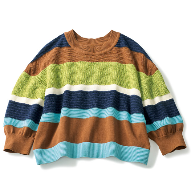 コットン混マルチボーダーニットプルオーバー