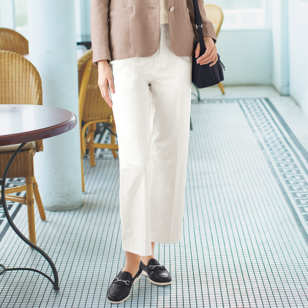 コットンリネン混セミワイドパンツ